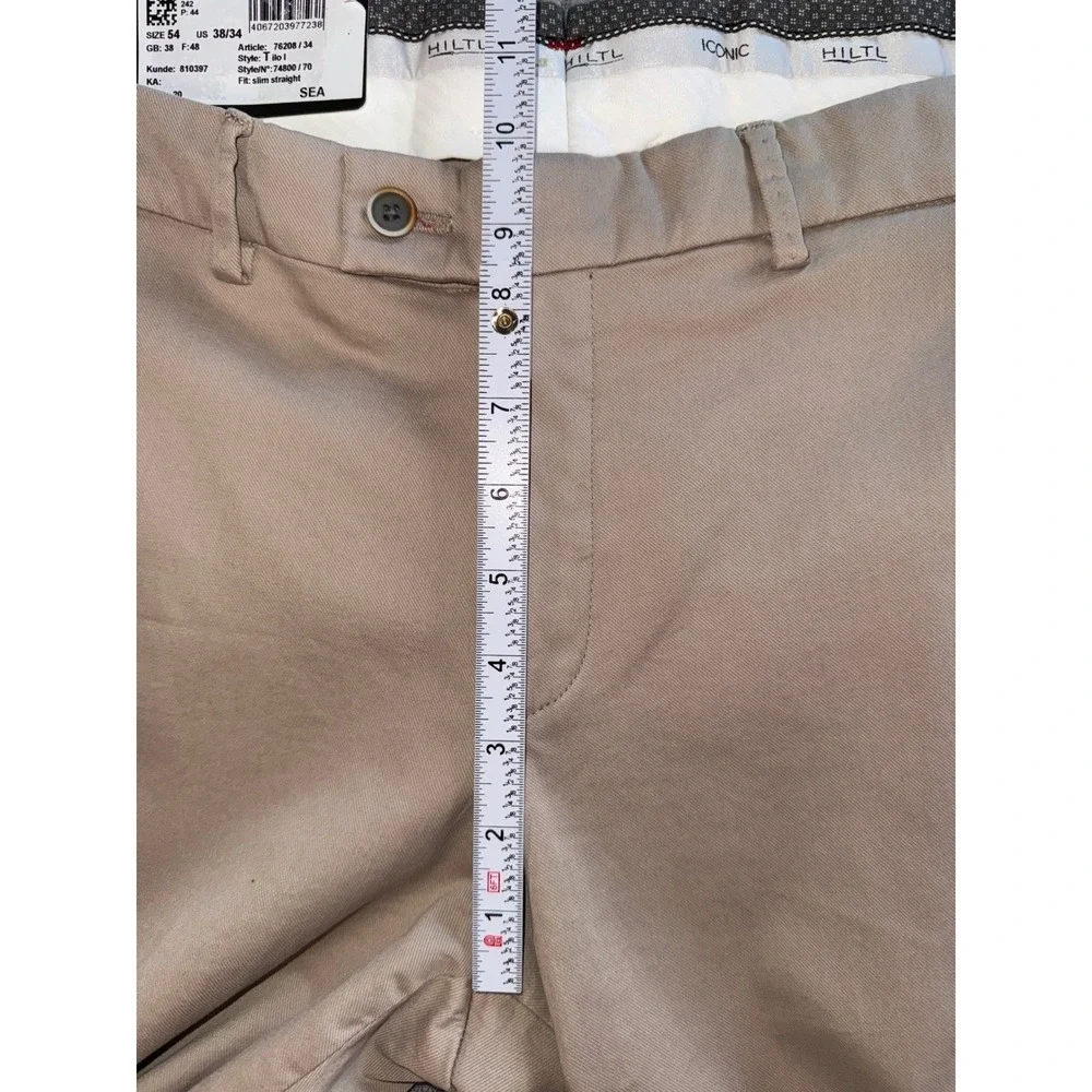 NEW Hiltl Tilo‎ Slim Straight Pants Mens 38/34 Tan Khaki Flat Front Trousers  54